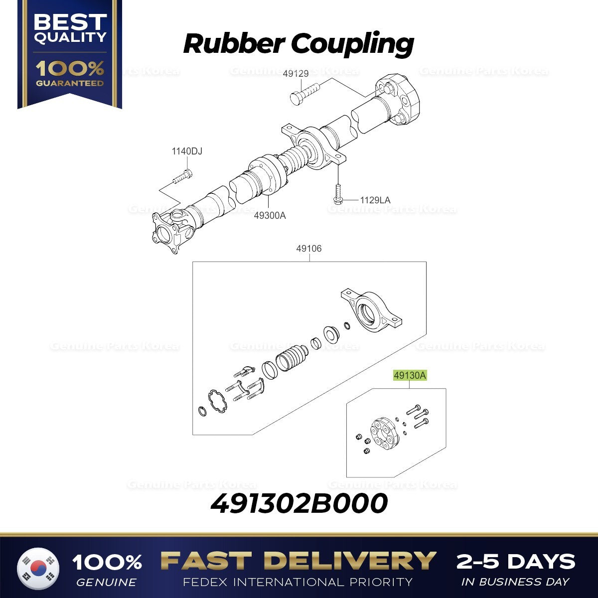 Genuine Rubber Coupling 491302B000 for Hyundai Santa Fe Veracruz Kia Sorento