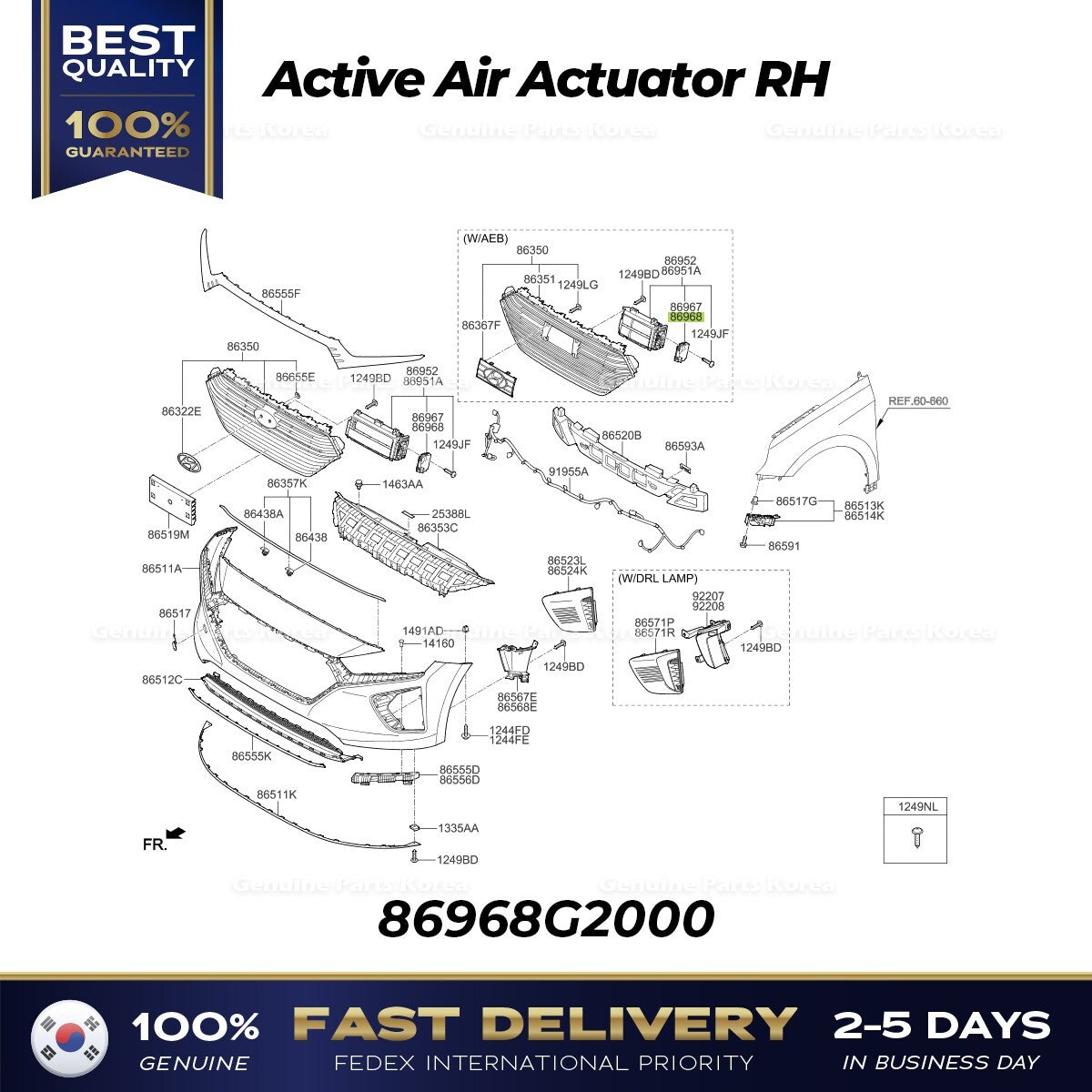 Genuine Active Air Actuator RH 86968G2000 for Hyundai Ioniq