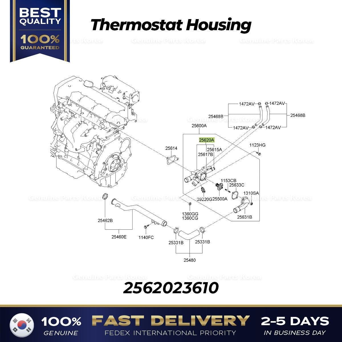 Genuine Thermostat Housing 2562023610 for Hyundai Elantra Tiburon Kia Spectra