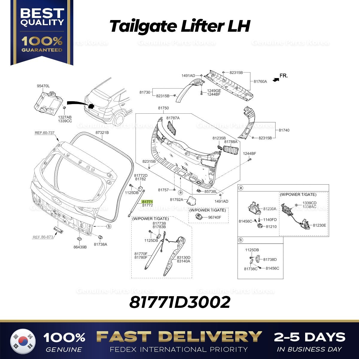Genuine Tailgate Lifter LH 81771D3002 for Hyundai Tucson