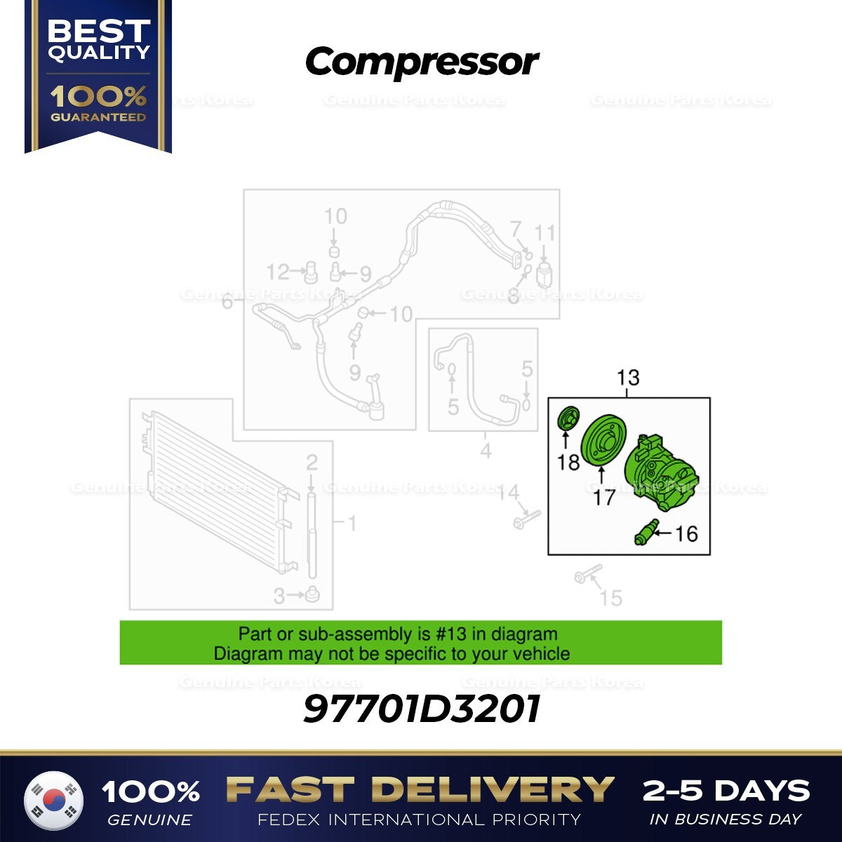 Genuine Compressor 97701D3201 for Hyundai Tucson