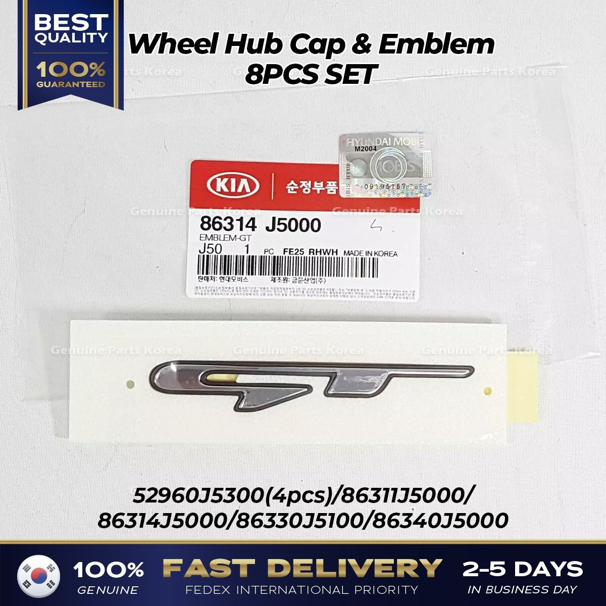 Genuine Wheel Hub Cap & Emblem 8PCS SET 52960J5300 for Kia Stinger