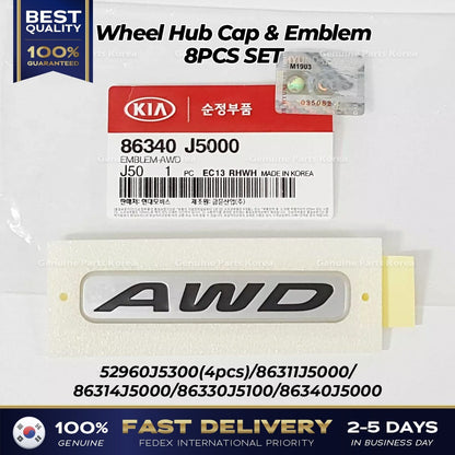 Genuine Wheel Hub Cap & Emblem 8PCS SET 52960J5300 for Kia Stinger