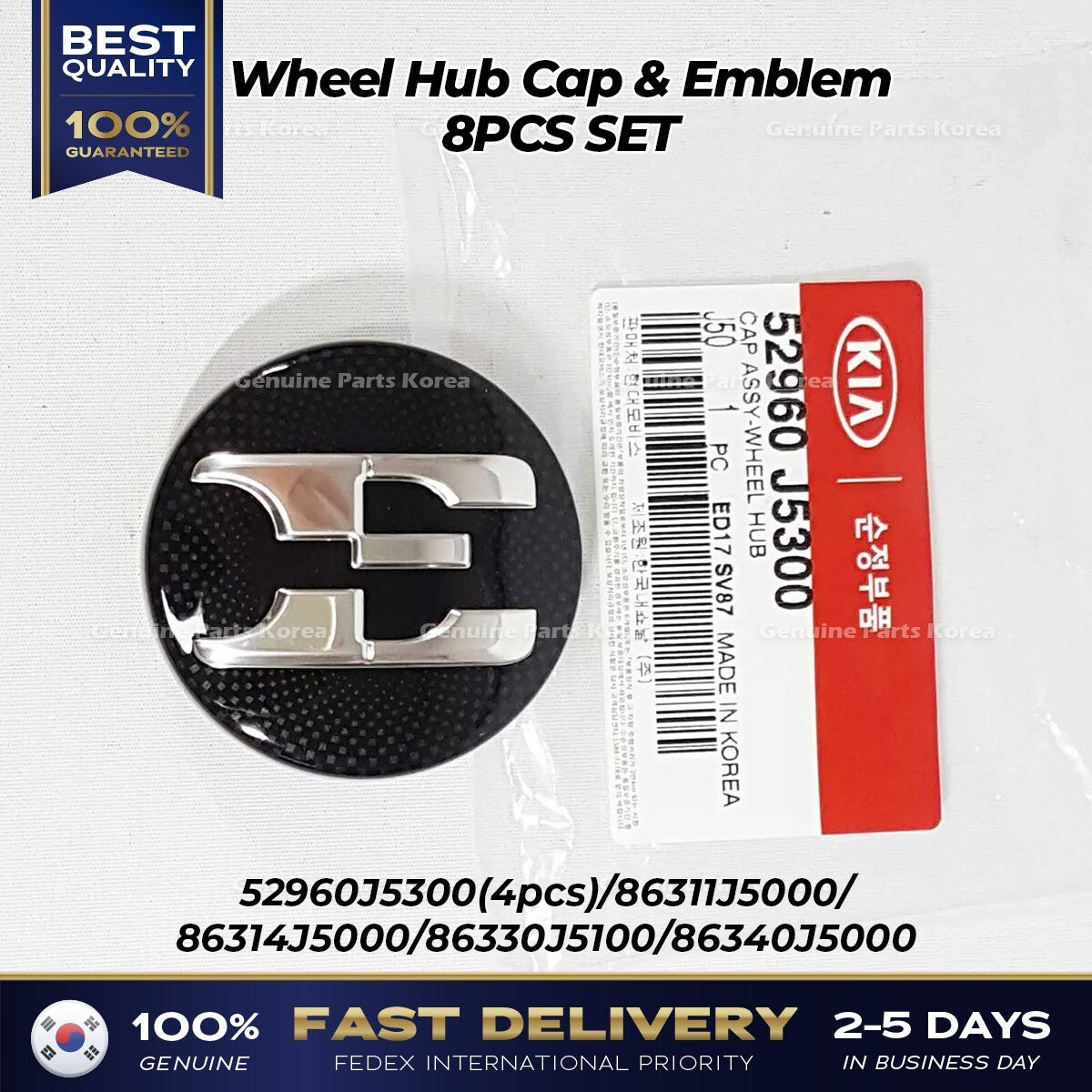 Genuine Wheel Hub Cap & Emblem 8PCS SET 52960J5300 for Kia Stinger