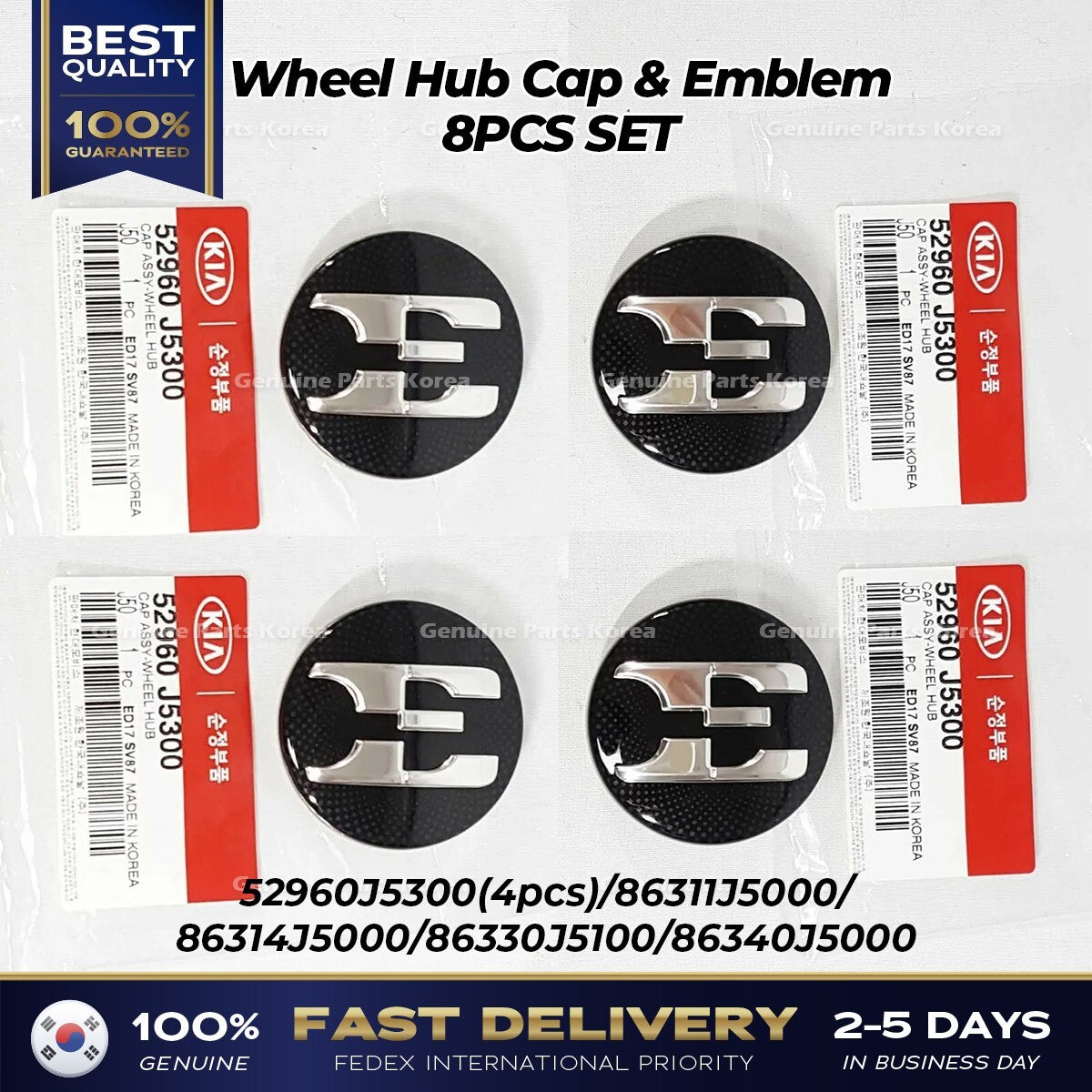 Genuine Wheel Hub Cap & Emblem 8PCS SET 52960J5300 for Kia Stinger