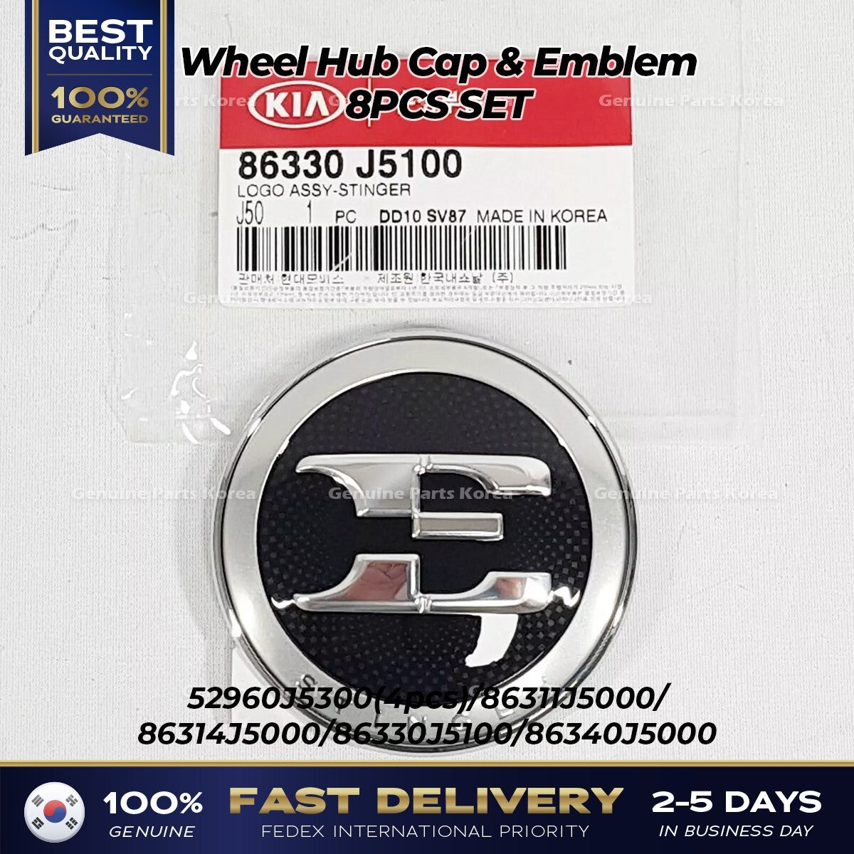 Genuine Wheel Hub Cap & Emblem 8PCS SET 52960J5300 for Kia Stinger