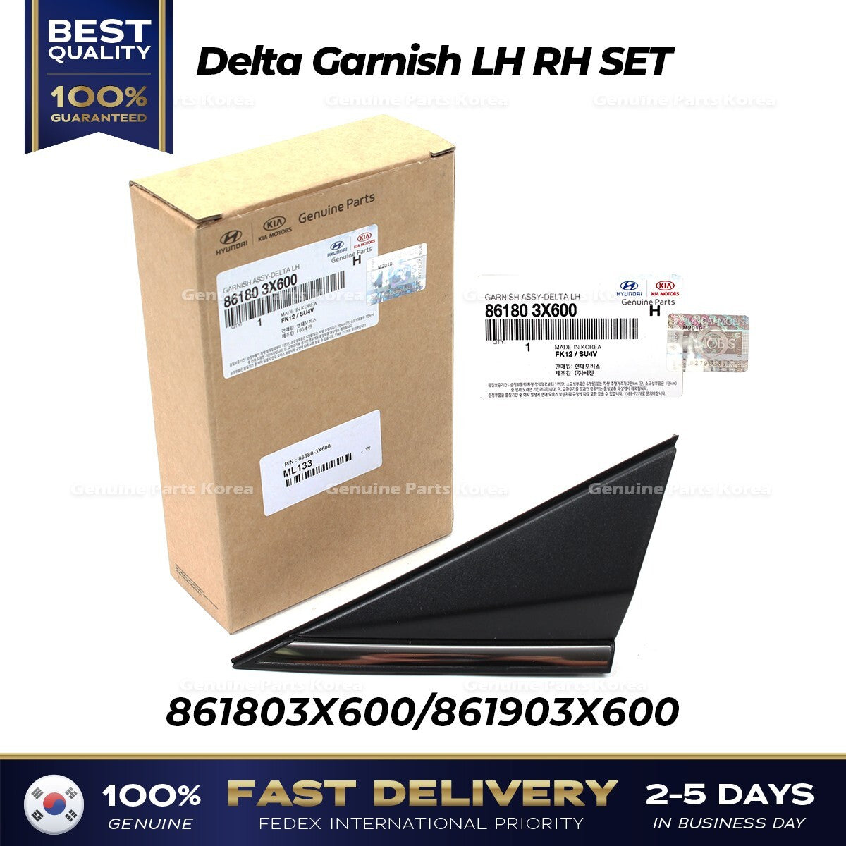 Genuine Delta Garnish LH RH SET 861803X600 861903X600 for Hyundai Elantra