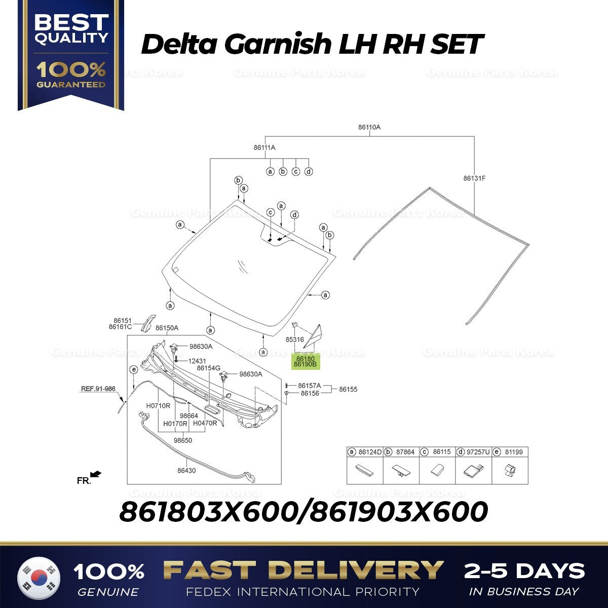 Genuine Delta Garnish LH RH SET 861803X600 861903X600 for Hyundai Elantra