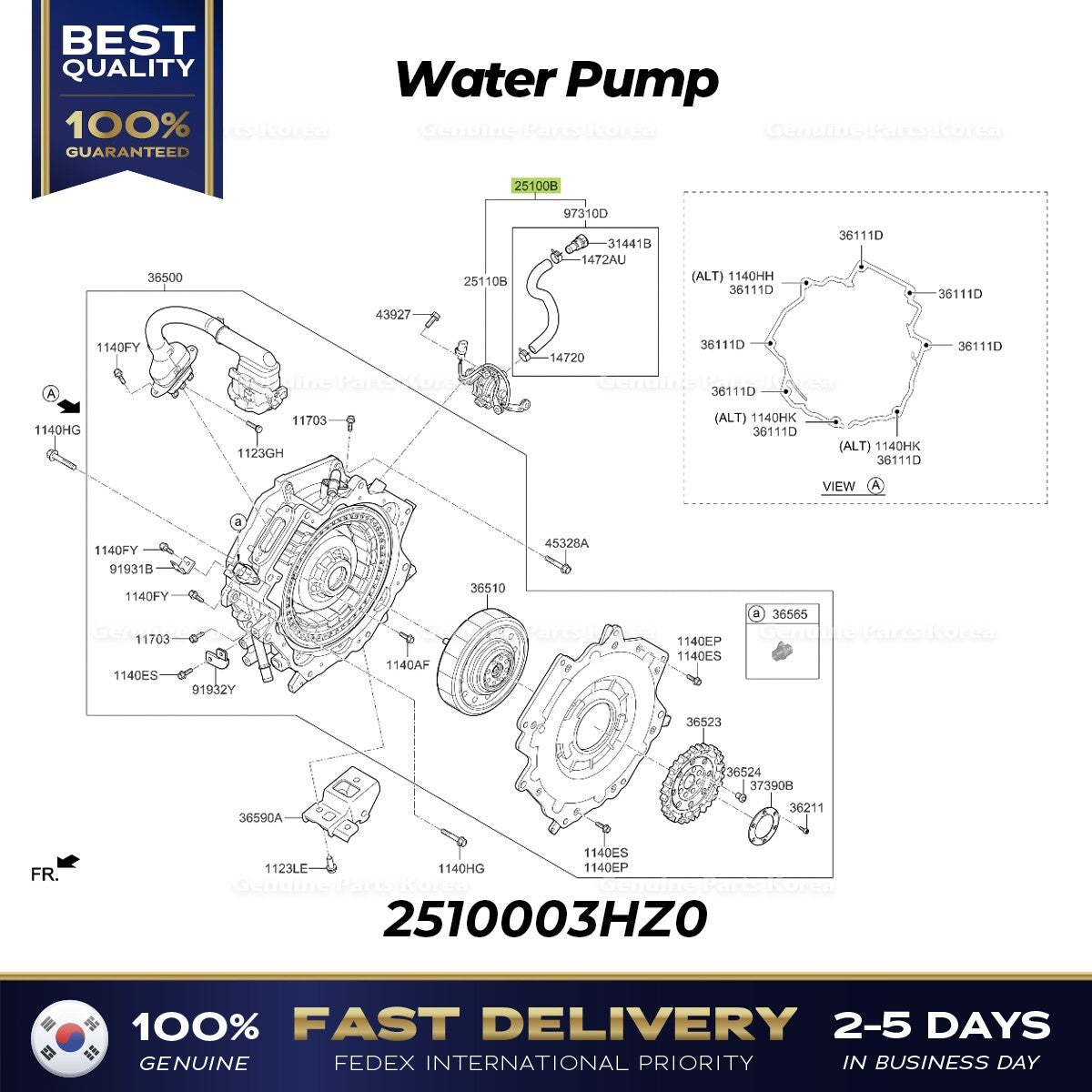 Genuine Water Pump 2510003HZ0 for Hyundai Ioniq Kia Niro