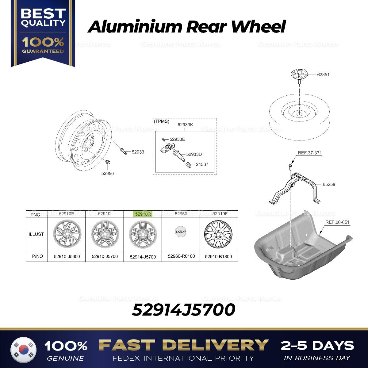 Genuine Aluminium Rear Wheel 52914J5700 for Kia Stinger