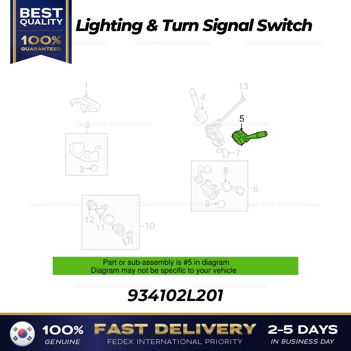 Genuine Lighting & Turn Signal Switch 934102L201 for Hyundai Elantra