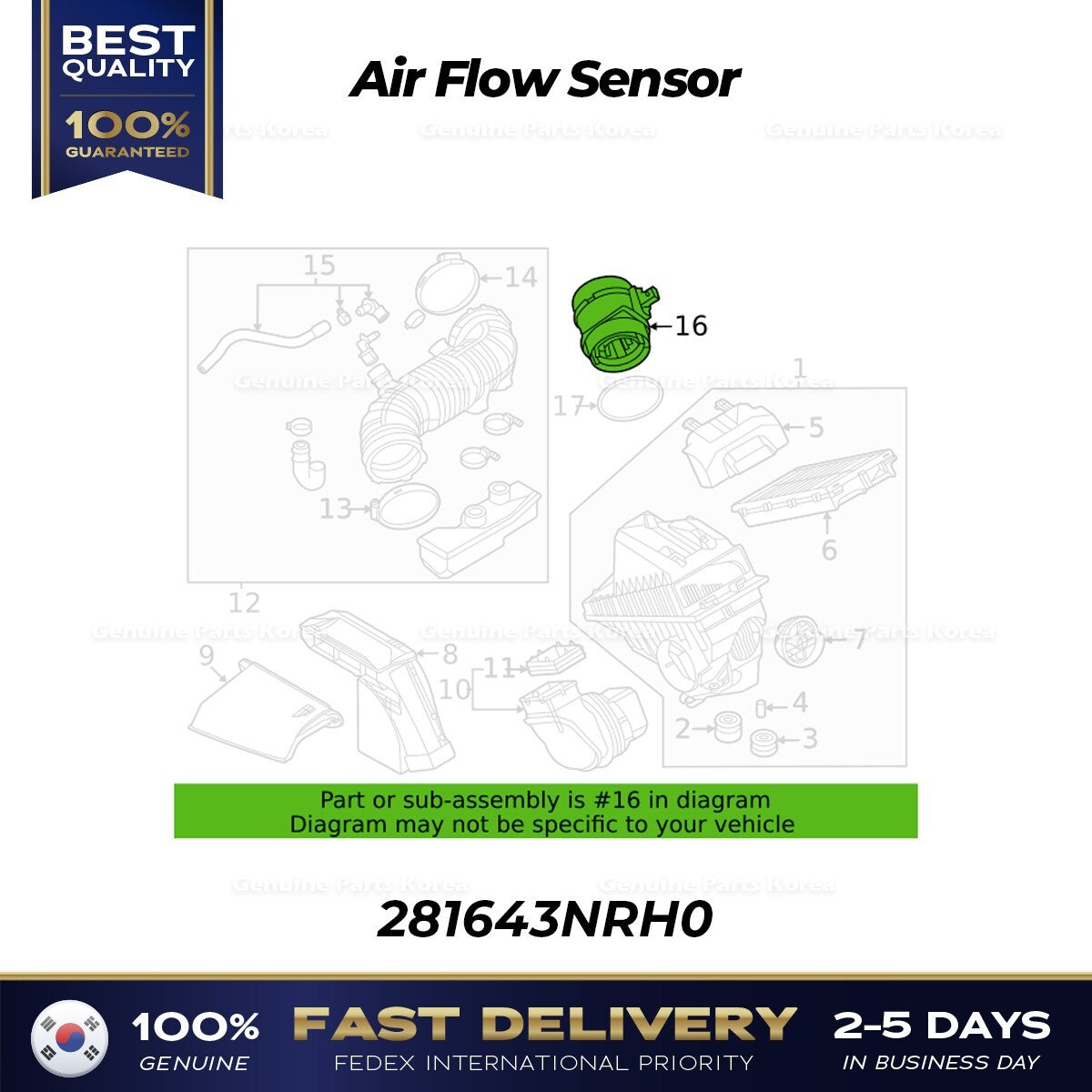 Genuine Air Flow Sensor 281643NRH0 for Kia Carnival