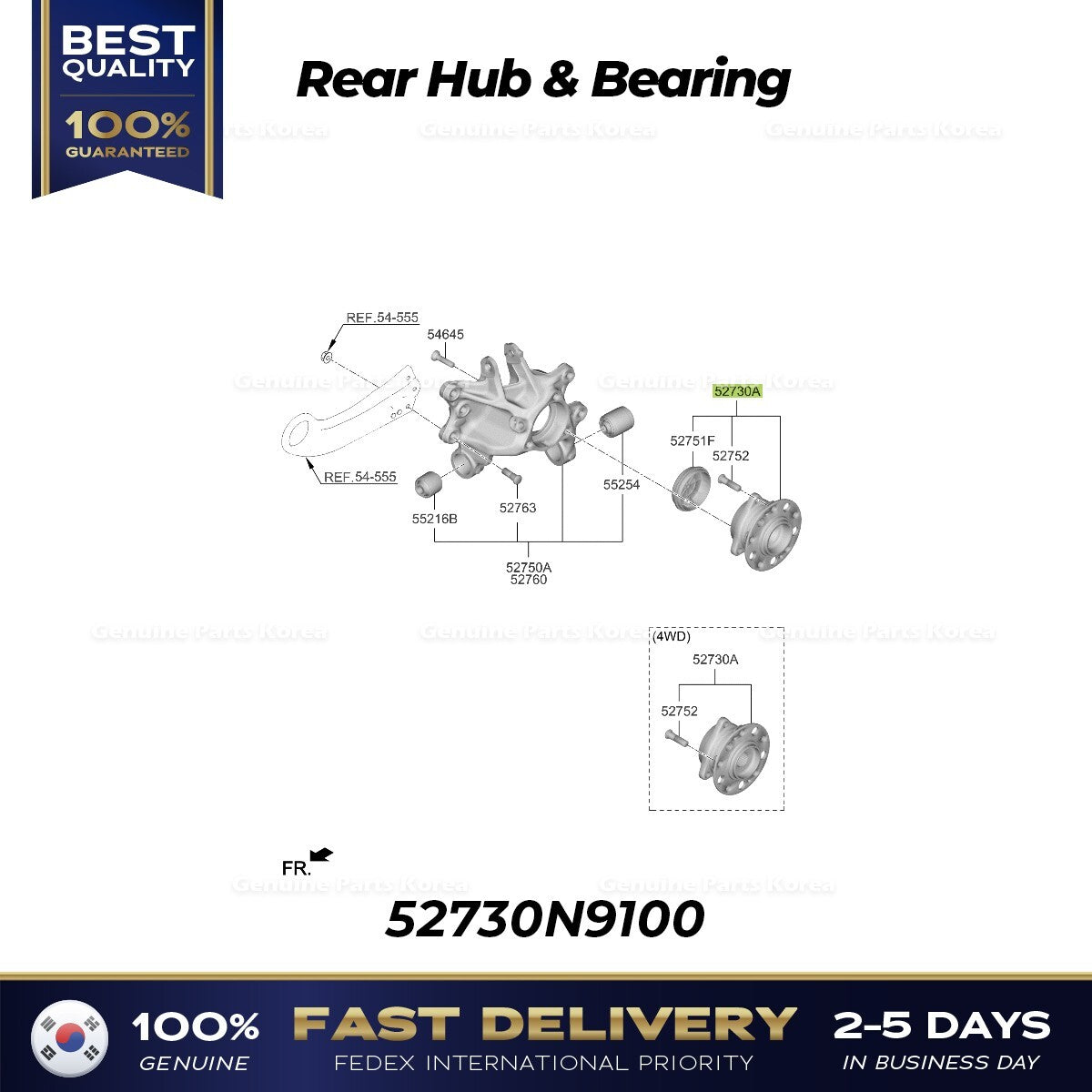 Genuine Rear Hub & Bearing 52730N9100 for Hyundai Tucson Kia Sportage