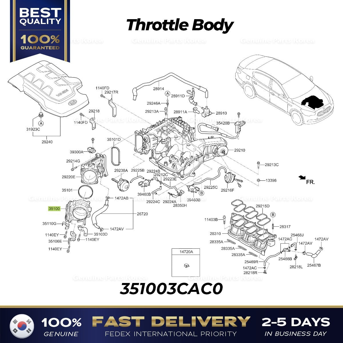 Genuine Throttle Body 351003CAC0 for Hyundai Genesis Kia K900