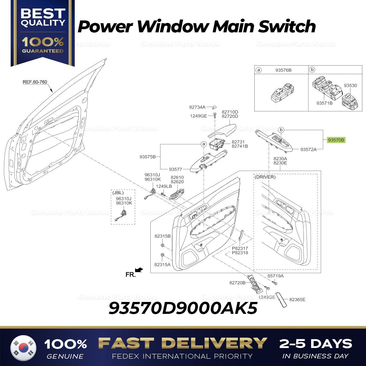 Genuine Power Window Main Switch 93570D9000AK5 for Kia Sportage
