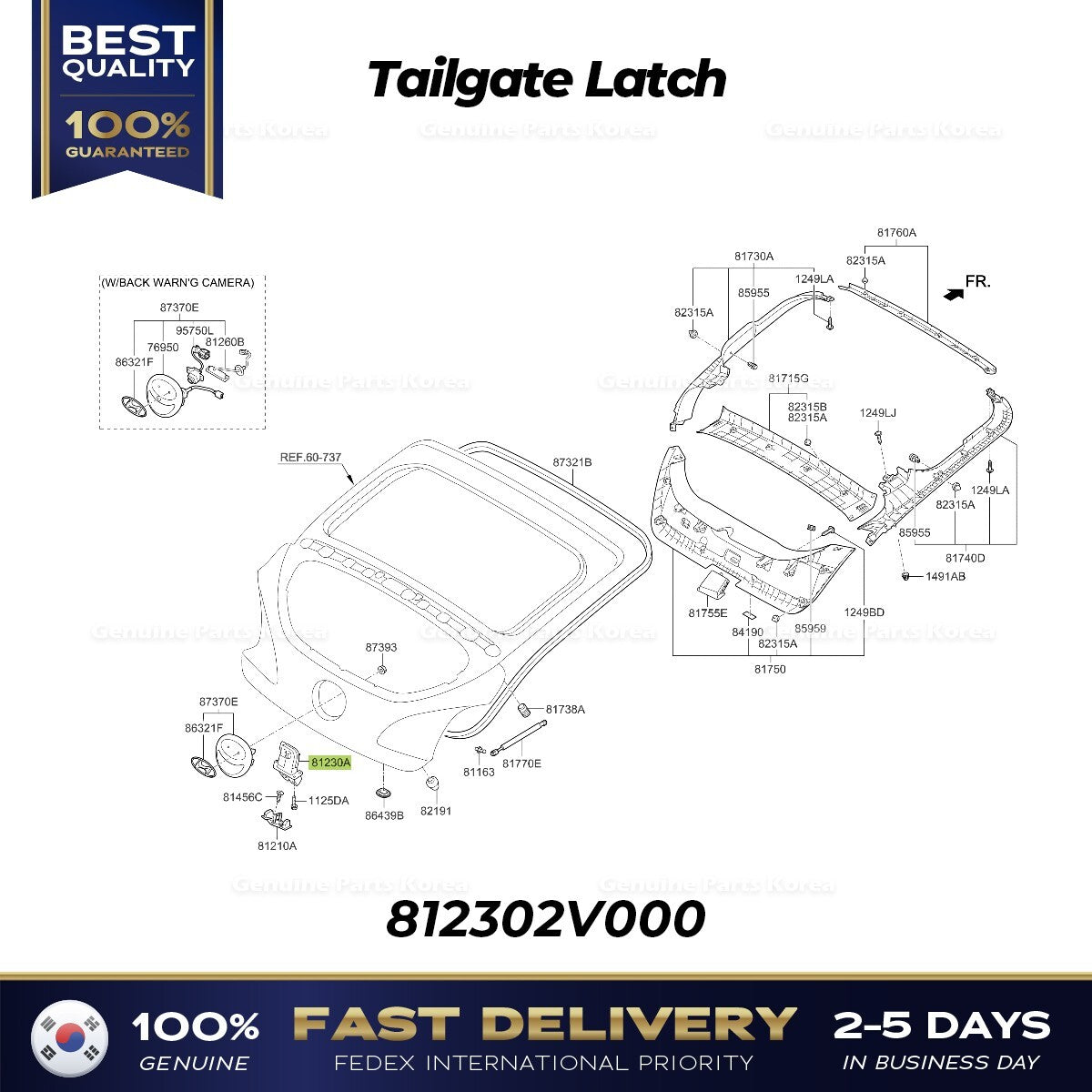 Genuine Tailgate Latch 812302V000 for Hyundai Veloster