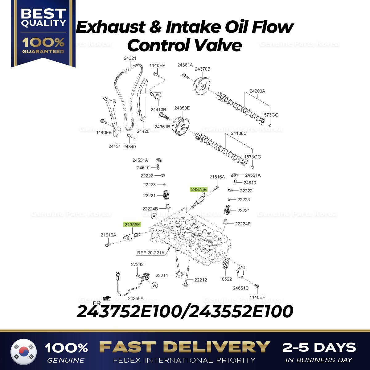 Genuine Exhaust & Intake Oil Flow Control Valve 243752E100 243552E100 for Kia