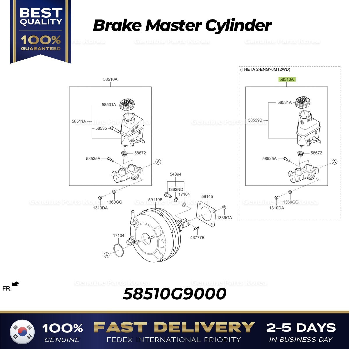 Genuine Brake Master Cylinder 58510G9000 for Hyundai Genesis G70