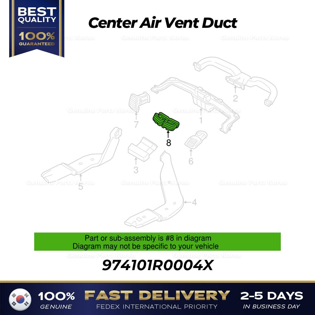 Genuine Center Air Vent Duct 974101R0004X for Hyundai Accent