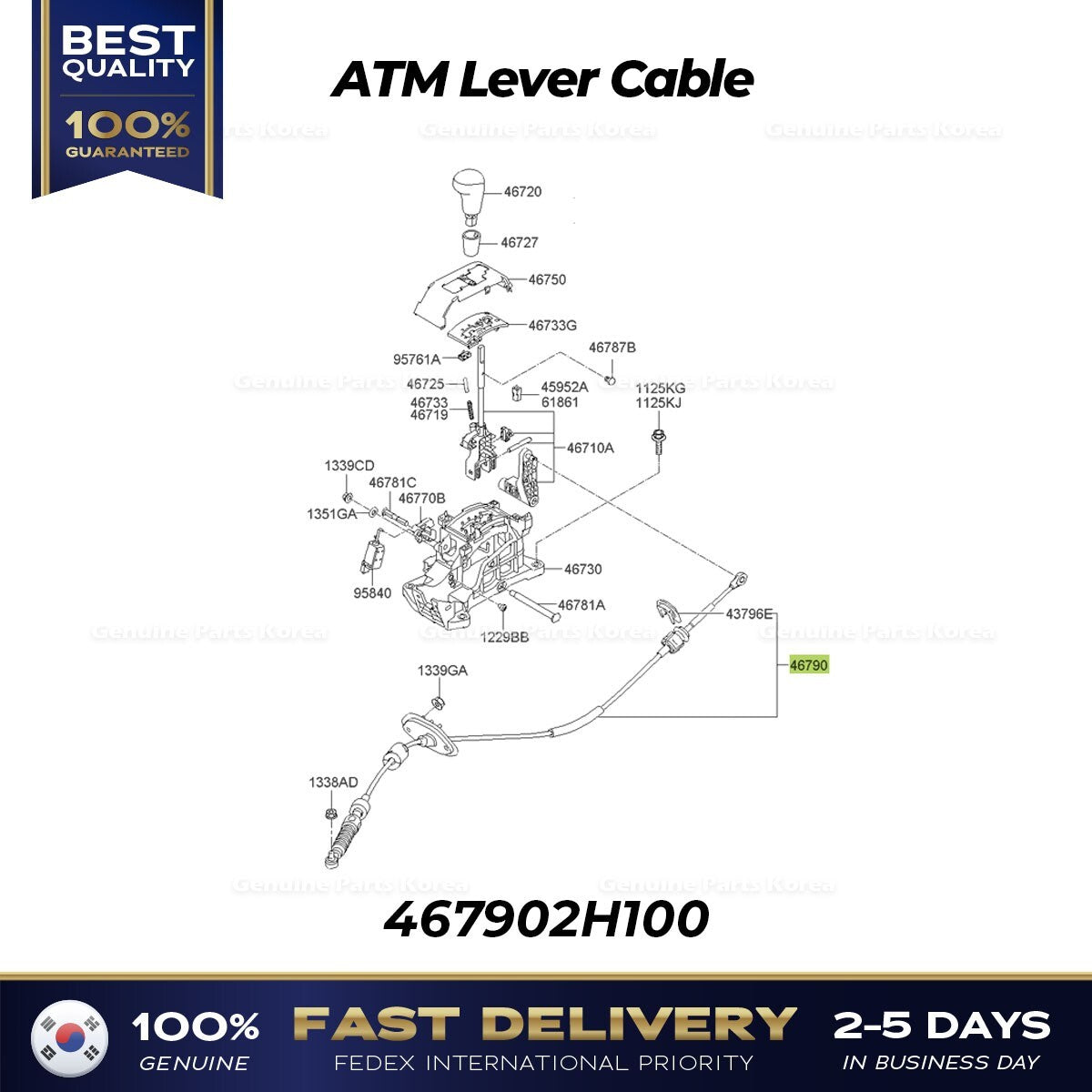 Genuine ATM Lever Cable 467902H100 for Hyundai Elantra