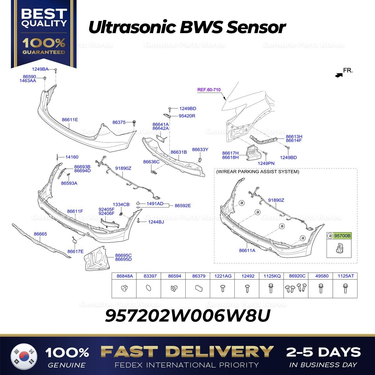 Genuine Ultrasonic BWS Sensor 957202W006W8U for Hyundai Santa Fe