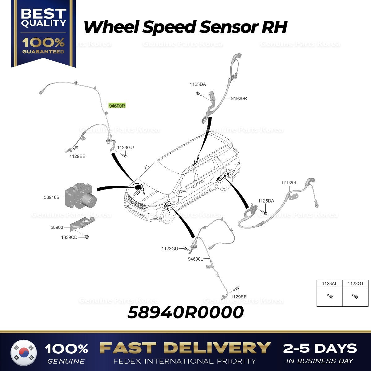 Genuine Wheel Speed Sensor RH 58940R0000 for Kia Carnival