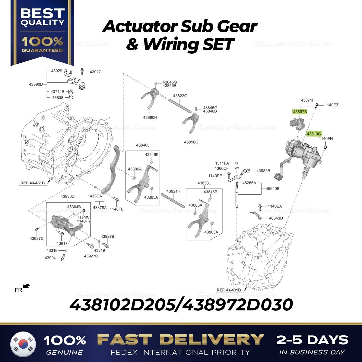 Genuine Actuator Sub Gear & Wiring SET 438102D205 for Hyundai Kia