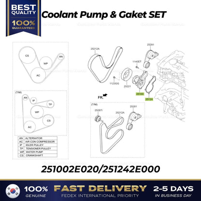 Genuine Coolant Pump & Gaket SET 251002E020 for Hyundai Kia