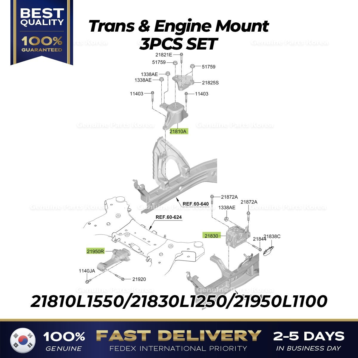Genuine Trans & Engine Mount 3PCS SET for Hyundai Sonata