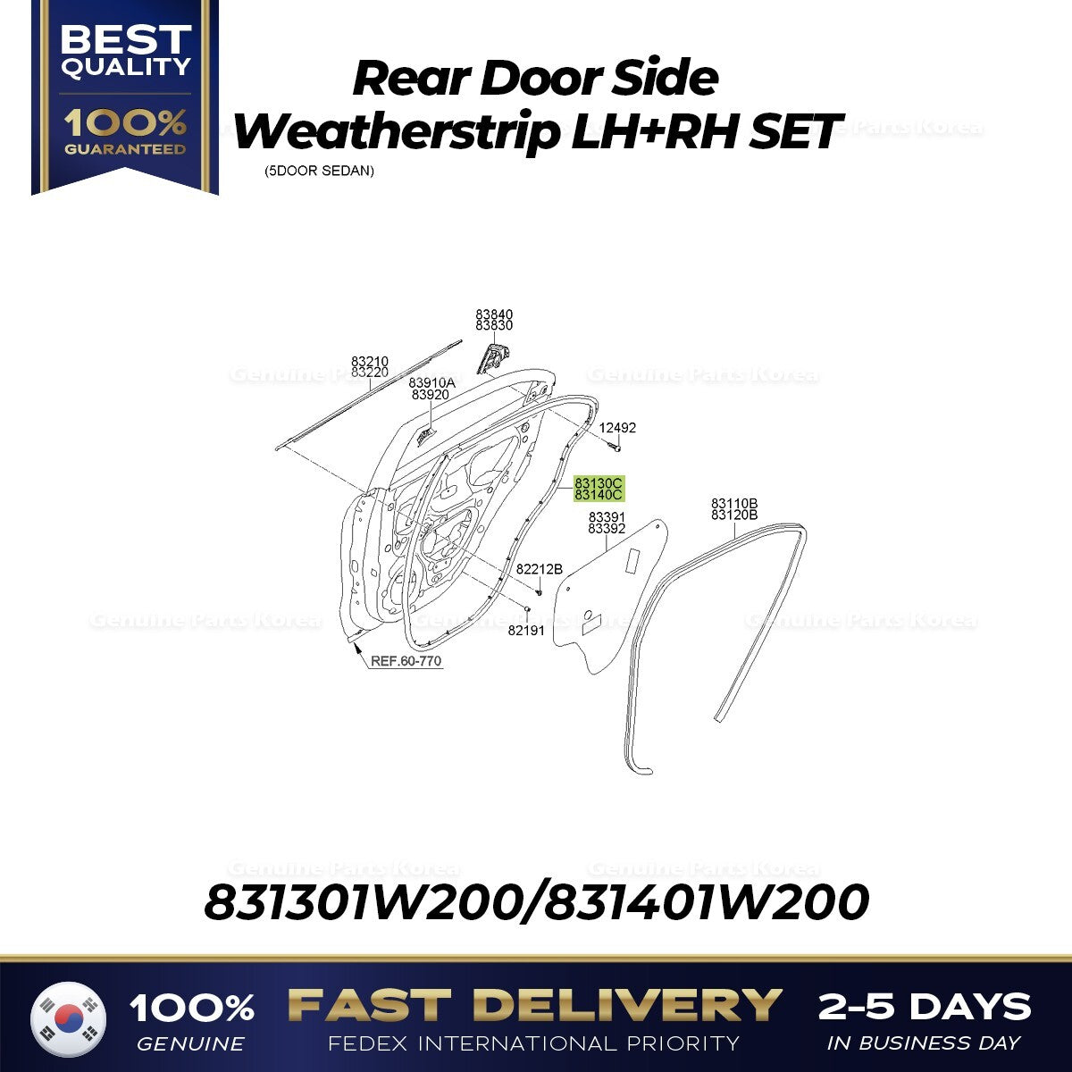 Genuine Rear Door Side Weatherstrip LH RH SET for Kia Rio
