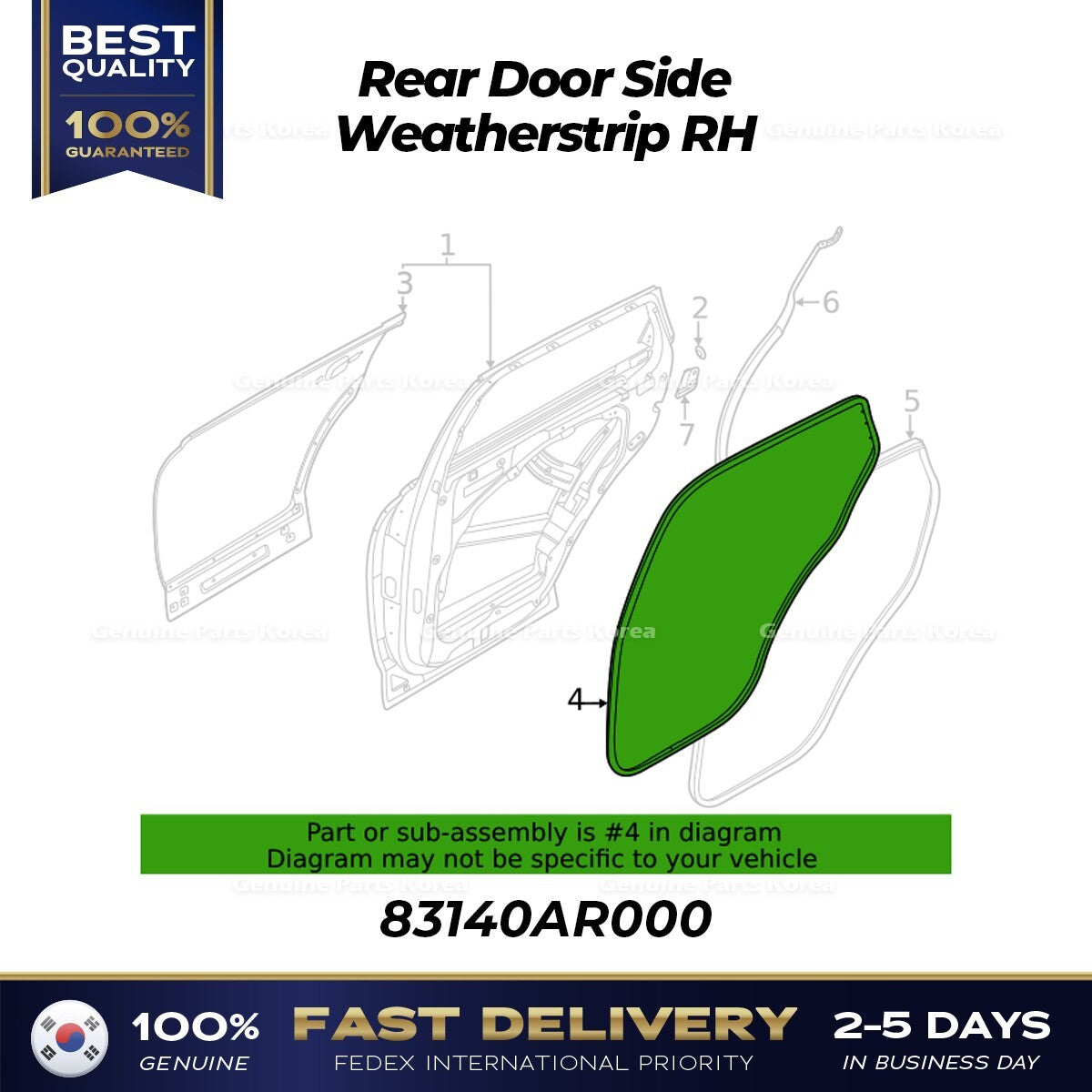 Genuine Rear Door Side Weatherstrip RH 83140AR000 for Hyundai Genesis GV70