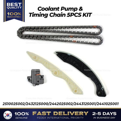 Genuine Coolant Pump & Timing Chain 5PCS KIT 2510025002 for Hyundai Kia