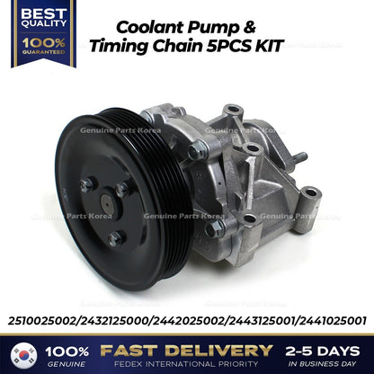 Genuine Coolant Pump & Timing Chain 5PCS KIT 2510025002 for Hyundai Kia