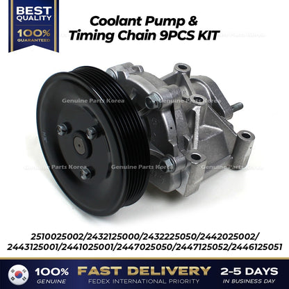 Genuine Coolant Pump & Timing Chain 9PCS SET 2510025002 for Hyundai Kia