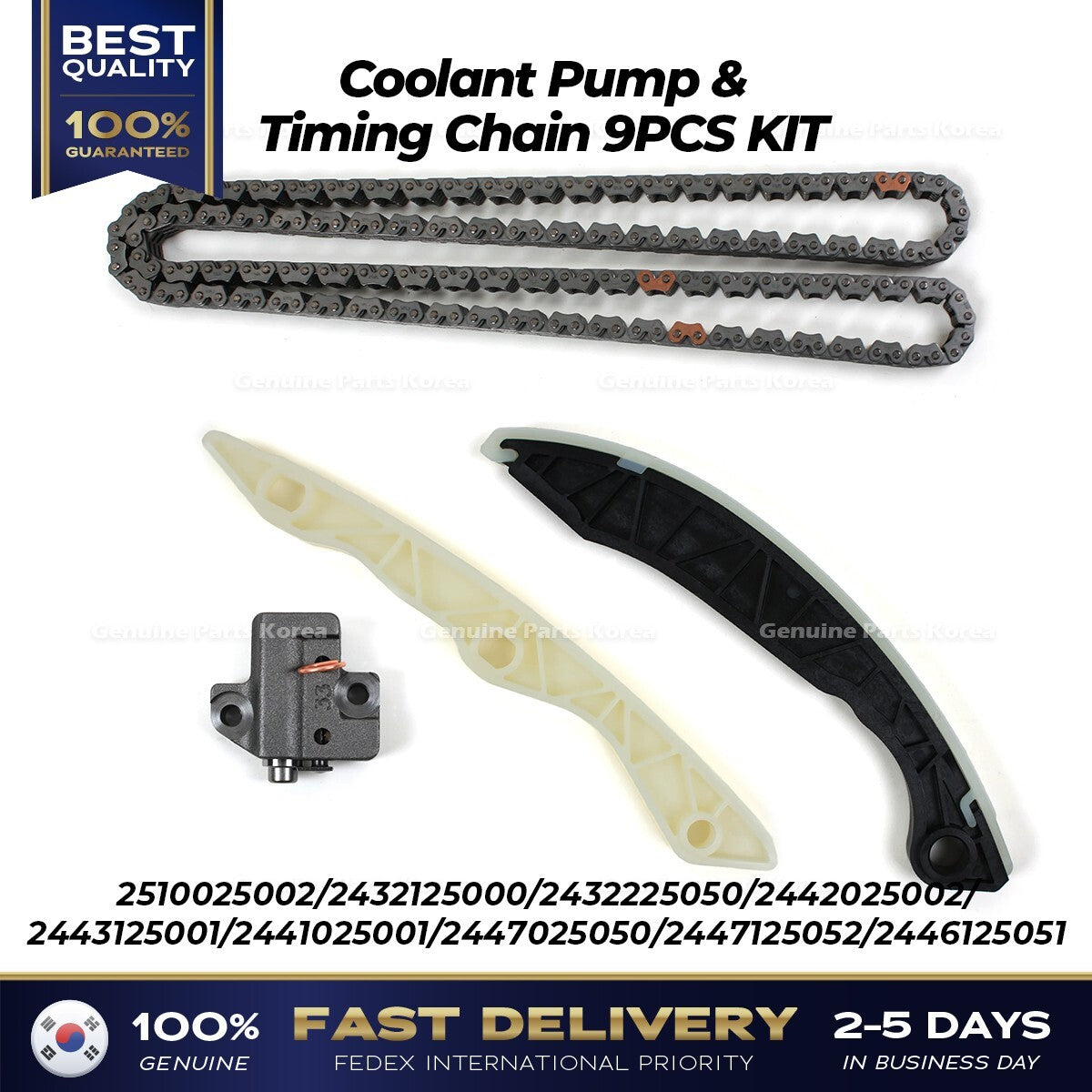 Genuine Coolant Pump & Timing Chain 9PCS SET 2510025002 for Hyundai Kia
