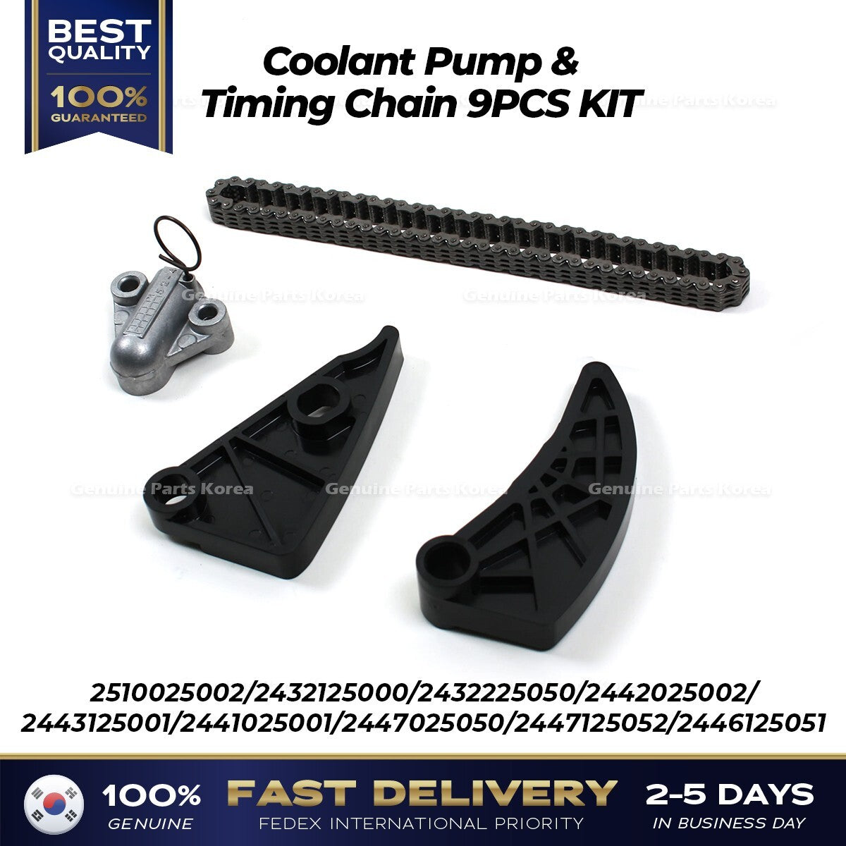 Genuine Coolant Pump & Timing Chain 9PCS SET 2510025002 for Hyundai Kia