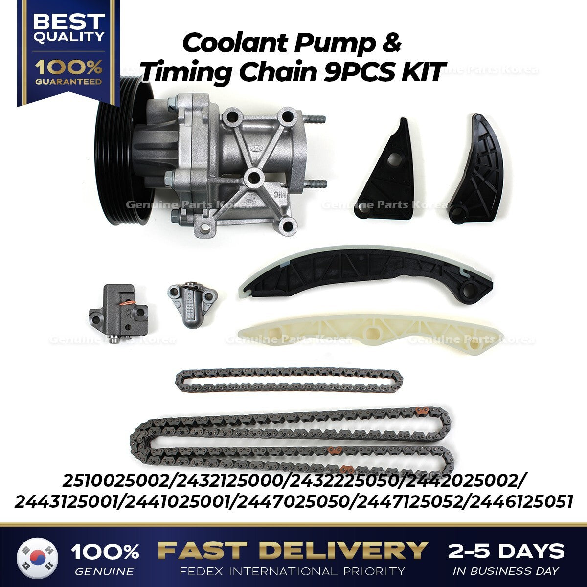 Genuine Coolant Pump & Timing Chain 9PCS SET 2510025002 for Hyundai Kia