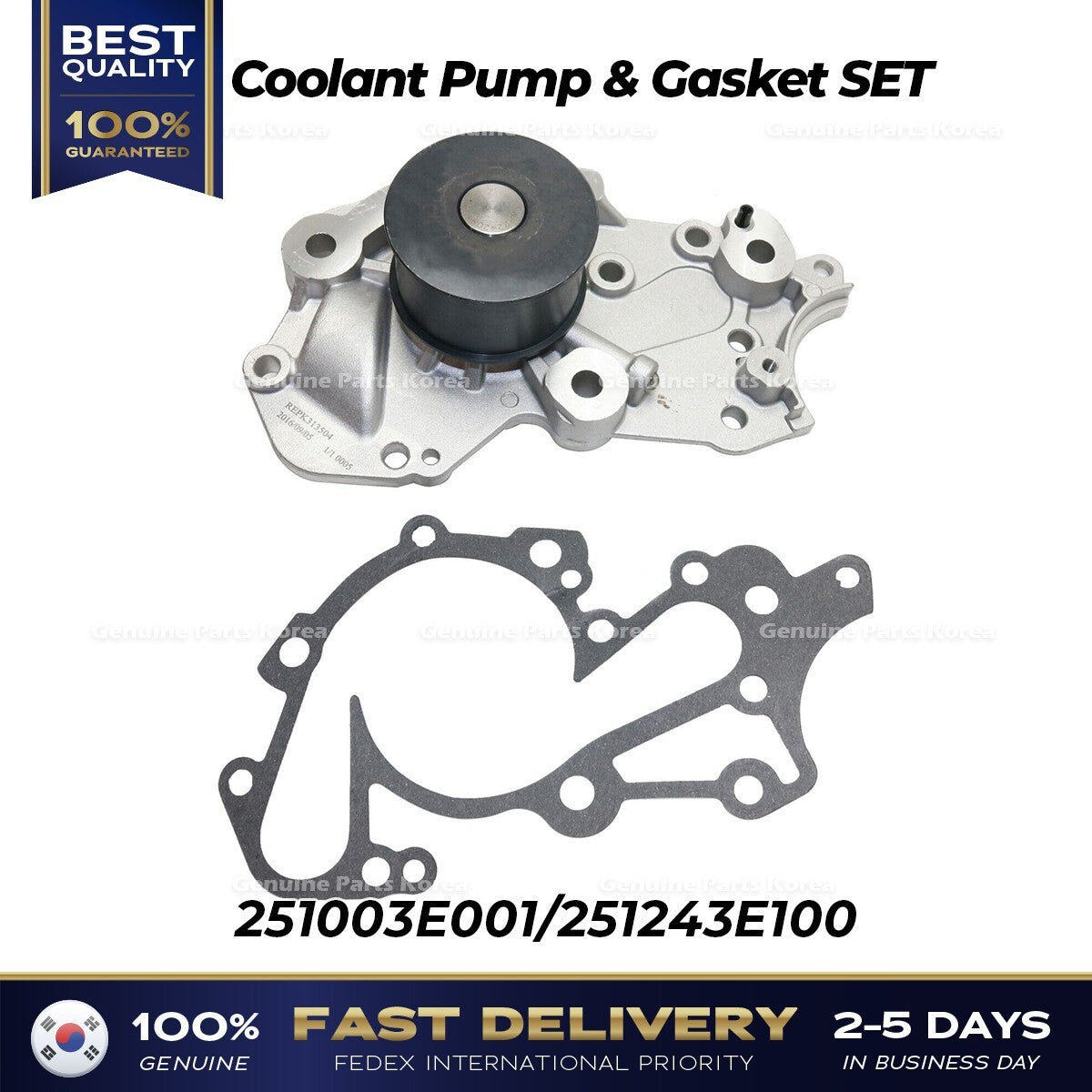 Genuine Coolant Pump & Gasket SET 251003E001 for Hyundai Santa Fe Kia Optima