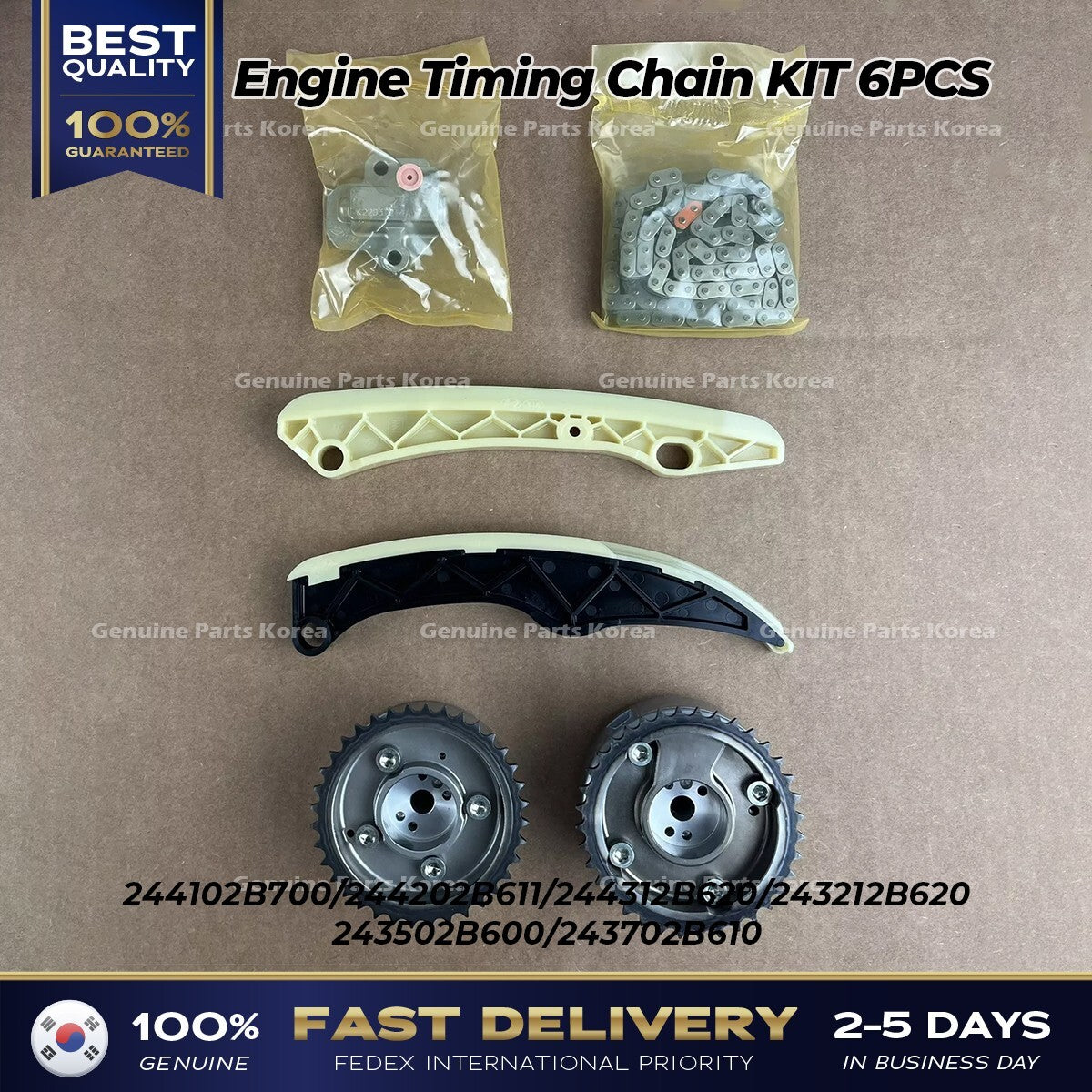 Genuine Engine Timing Chain KIT 6PCS for Hyundai Accent Veloster Kia Forte