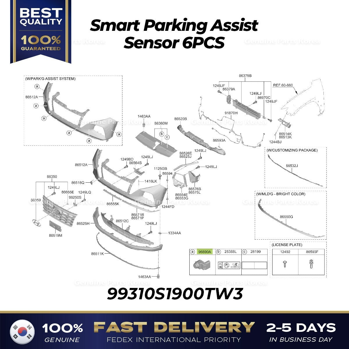 Genuine Smart Parking Assist Sensor 6PCS 99310S1900TW3 for Hyundai Tucson