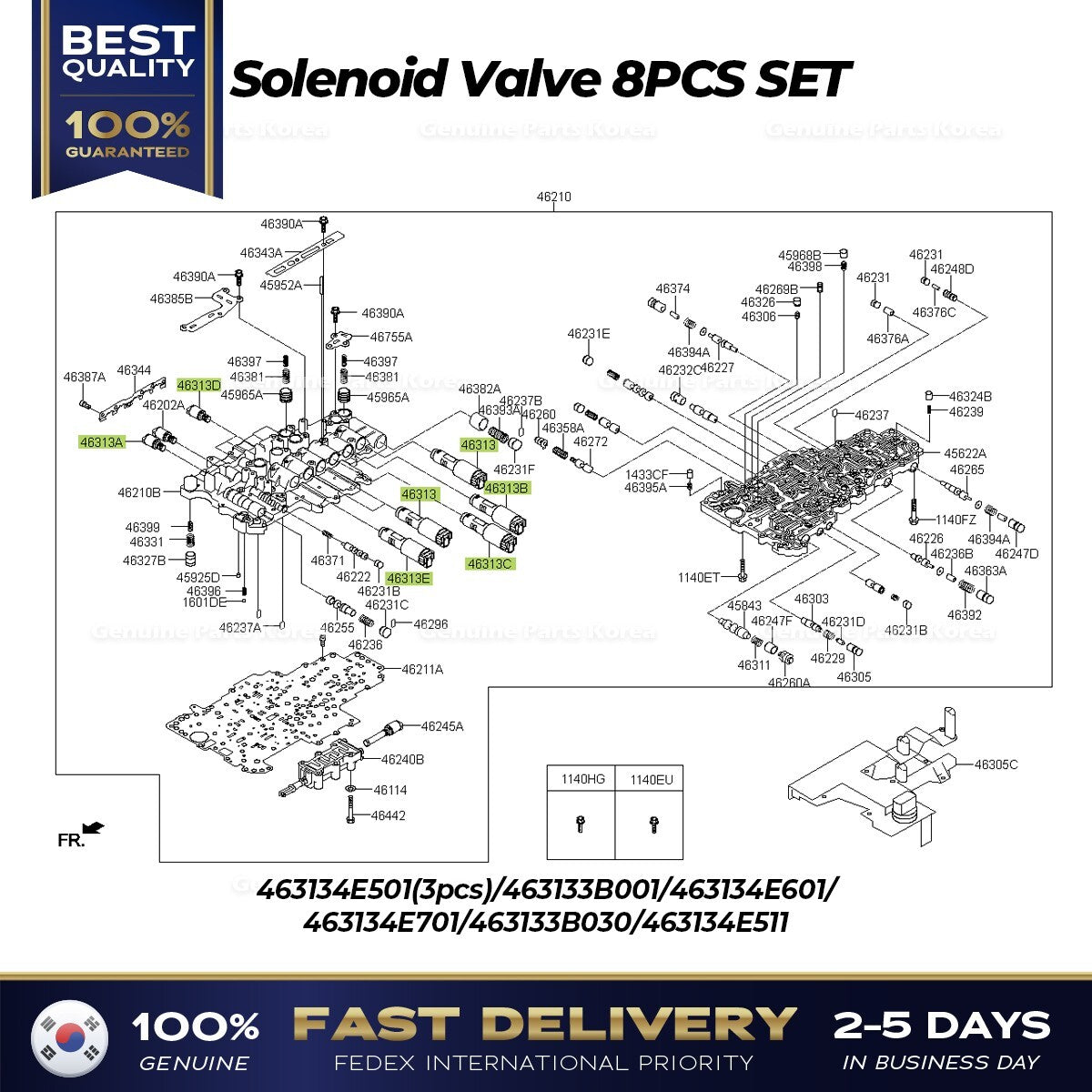 Genuine Solenoid Valve 8PCS SET for Hyundai Equus Genesis Genesis Coupe