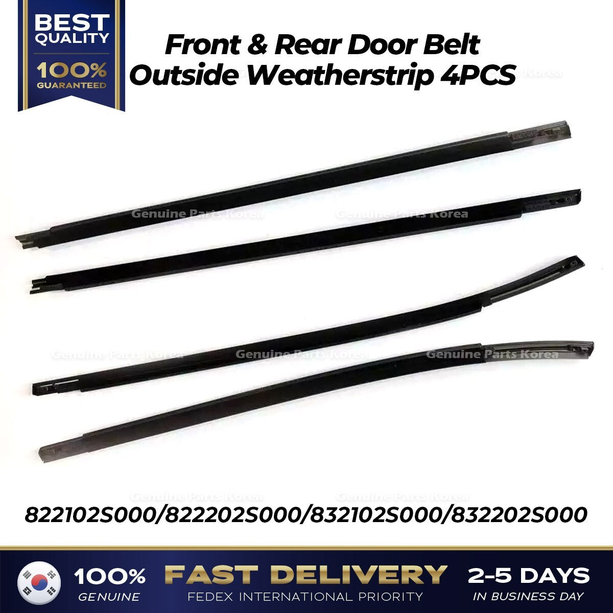 Genuine Front & Rear Door Belt Outside Weatherstrip 4PCS for Hyundai Tuscon