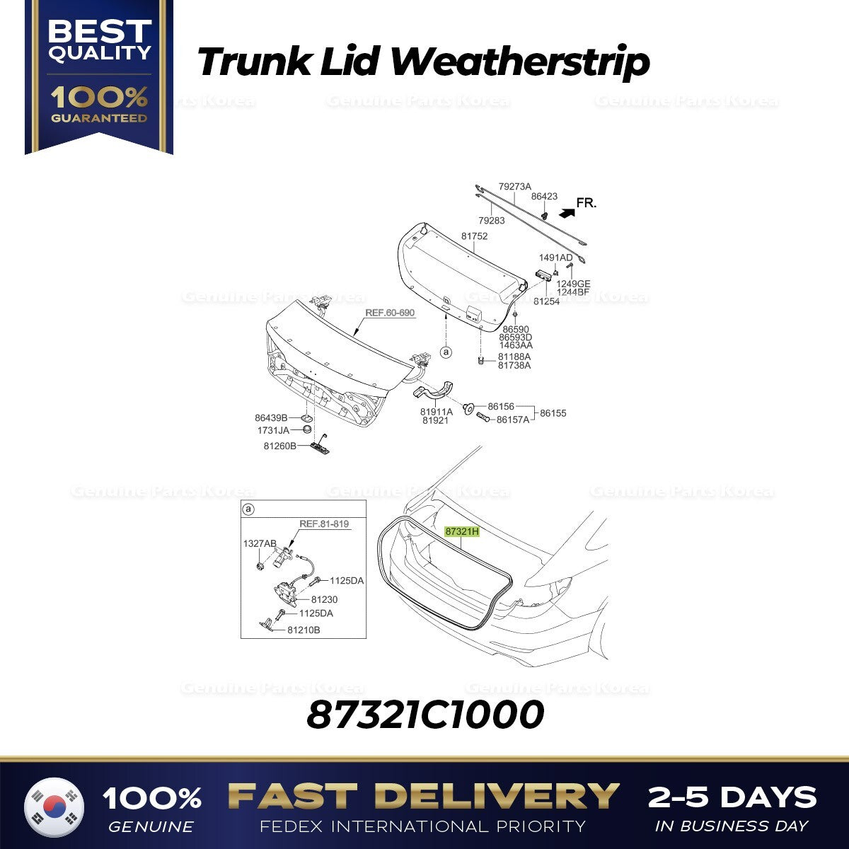 Genuine Trunk Lid Weatherstrip 87321C1000 for Hyundai Sonata