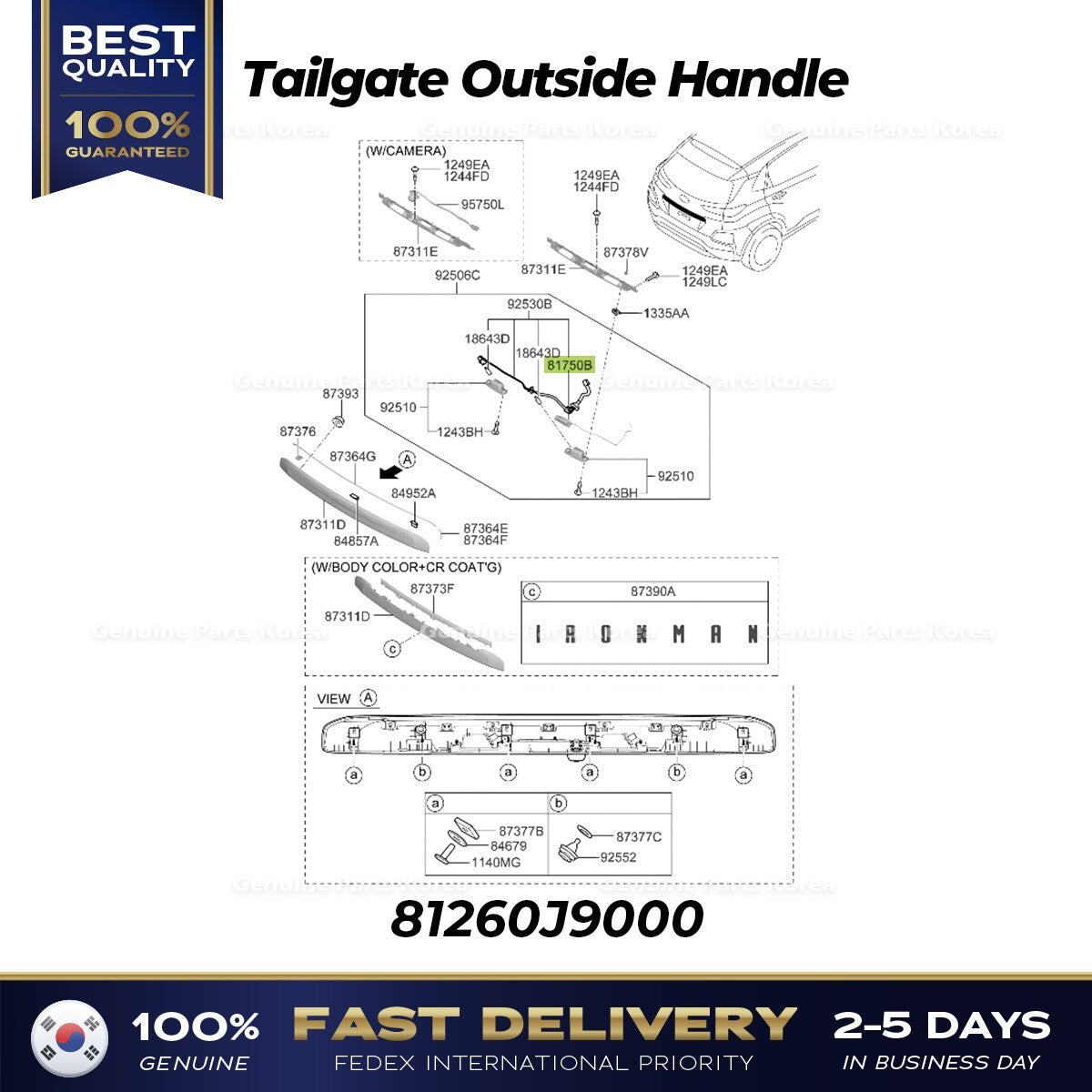Genuine Tailgate Outside Handle 81260J9000 for Hyundai Kona
