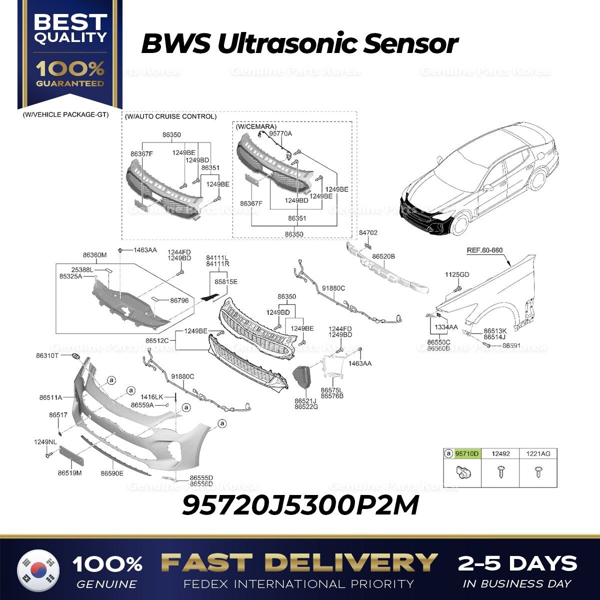 Genuine BWS Ultrasonic Sensor 95720J5300P2M for Kia Stinger