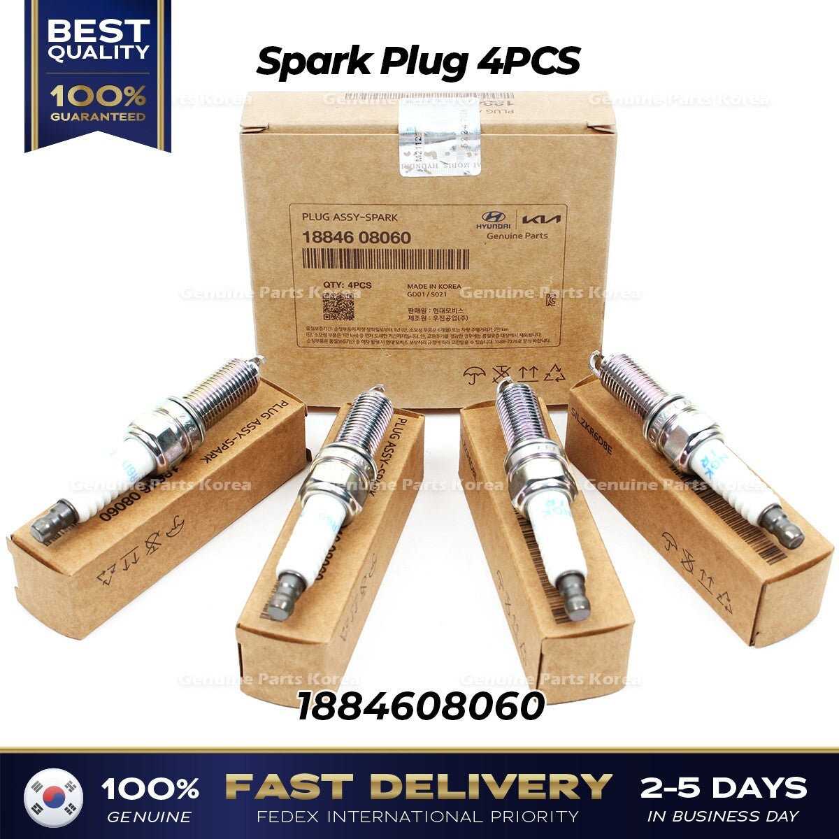 Genuine Spark Plug 4PCS 1884608060 for Hyundai Veloster Kia Forte
