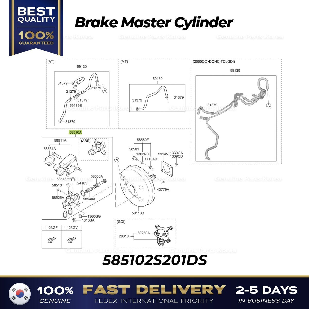Genuine Brake Master Cylinder 585102S201DS for Hyundai Tuscon Kia Sportage