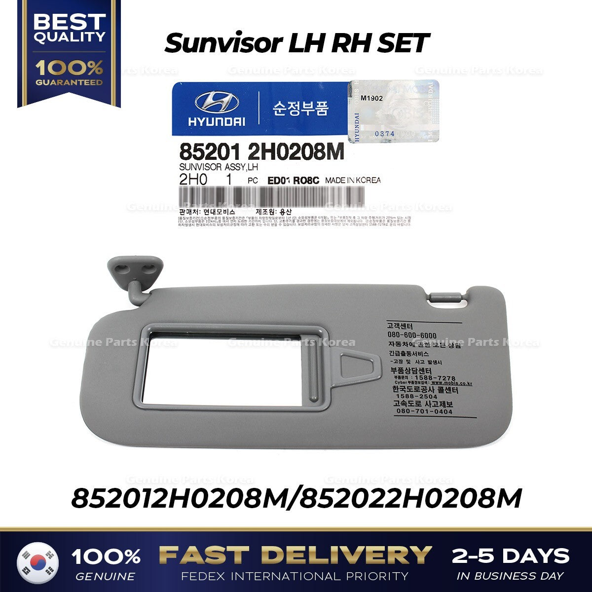 Genuine Sunvisor LH RH SET 852012H0208M 852022H0208M for Hyundai Elantra