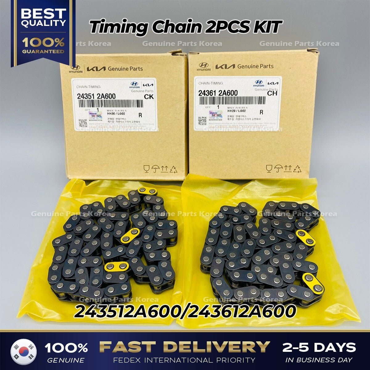 Genuine Timing Chain 2PCS KIT 243512/243612A600 for Hyundai Accent Kia Soul