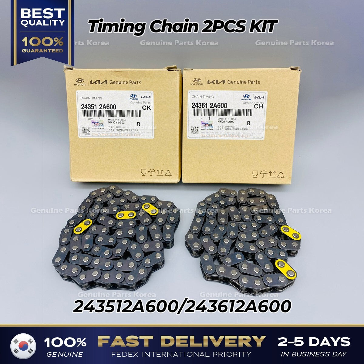 Genuine Timing Chain 2PCS KIT 243512/243612A600 for Hyundai Accent Kia Soul